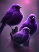 Drie paarse vogels op een tak