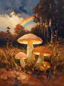 Paddenstoel aan de bosrand in perzik, schilderij van paddenstoel aan de bosrand
