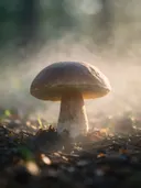 Fotografie van paddenstoel in de ochtendmist