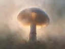 Fotografie van paddenstoel in de ochtendmist