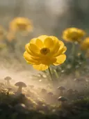 Fotografie van paddenstoel in de ochtendmist