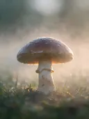Fotografie van paddenstoel in de ochtendmist