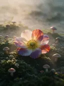 Fotografie van paddenstoel in de ochtendmist