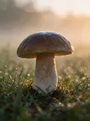 Fotografie van paddenstoel in de ochtendmist