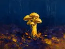 Paddenstoel in zwavelviolet, schilderij van paddenstoel van dichtbij