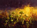 Paddenstoel onder een storm in limoen, schilderij van paddenstoel