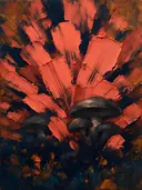 Paddenstoel van dichtbij in antracietkoraal, schilderij van paddenstoel van dichtbij