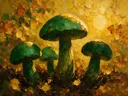 Paddenstoel van dichtbij in bosgroen, schilderij van paddenstoel van dichtbij