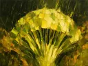 Paddenstoel van dichtbij in citroen, schilderij van paddenstoel van dichtbij