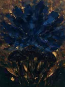 Paddenstoel van dichtbij in inktblauw, schilderij van paddenstoel van dichtbij