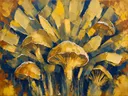 Paddenstoel van dichtbij in mosterd, schilderij van paddenstoel van dichtbij