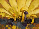 Paddenstoel van dichtbij in zwavelviolet, schilderij van paddenstoel van dichtbij