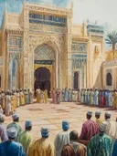 Menigte op plein bij oosters paleis