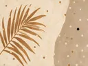 Schilderij van palmblad in camel en ivoor, in vlakke kleurvlakken