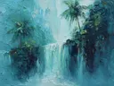 Schilderij van palmbomen bij een jungle-waterval