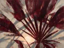 Schilderij van palmboom van dichtbij in bordeaux, in vlakke kleurvlakken