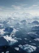 Schilderij van drijvend ijs en besneeuwde bergen in een poollandschap