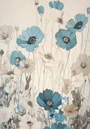 Schilderij van een papaverveld in blauwtinten