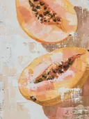 Macro schilderij van doorgesneden papaya