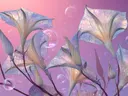 Schilderij van parelmoerkleurige trompetbloemen met bellen