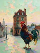 Parijse gevel in diep het volle beeld in de mist, schilderij van parijse gevel