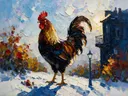 Parijse gevel in tegenlicht in de sneeuw, schilderij van parijse gevel