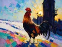 Parijse gevel in zacht tegenlicht in de sneeuw, schilderij van parijse gevel