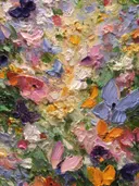 Botanisch schilderij van een pastelkleurige bloementuin