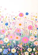 Pastel bloemenveld, schilderij van een pastelkleurig bloemenveld