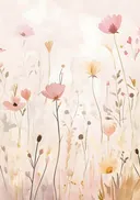 Aquarel schilderij van een pastelkleurige bloemenweide
