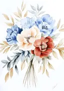 Pastel boeket met pioenrozen en anemonen, aquarel schilderij van pioenrozen en een anemoon