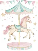 Schilderij van een pastel carrousel paard met sterren, kinderkamer decoratie