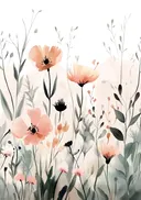 Aquarel van een veld met roze klaprozen