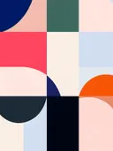 Abstract schilderij met pastel kleurenraster en ronde vormen