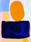 Pastel abstract schilderij met oranje ovaal en kleurvlakken