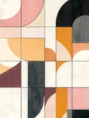 Pastel abstract schilderij met kwadranten in roze en oranje