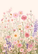 Schilderij van een pastel wildflowerveld met een vlinder