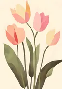 Schilderij van een pastelkleurig tulpenboeket
