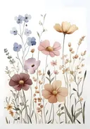 Aquarel van gemengde veldbloemen in pastelkleuren