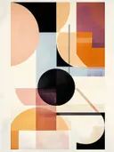 Abstract schilderij met pastel vormen in perzik en paars