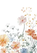 Aquarel met een rand van pastelkleurige wilde bloemen