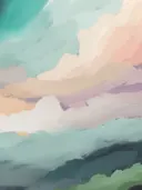 Abstract pastel wolkenlucht schilderij in turquoise en roze