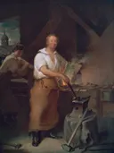Pat Lyon bij de smidse van John Neagle: figuren met smederij, aambeeld en ijzersmid
