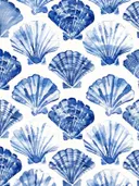 Aquarel patroon met meerdere blauwe schelpen