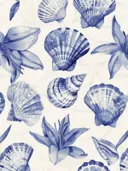Patroon met blauwe schelpen en lelies