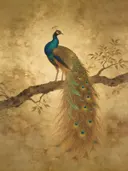 Schilderij van een pauw, oosterse stijl in goud en brons