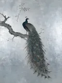 Schilderij van een pauw, oosterse stijl in verweerd zilver