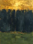 Abstract landschap in paynegrijs en goud