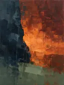 Abstract landschap in paynegrijs en kopergloed