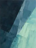 Abstract landschap in paynegrijs en mint